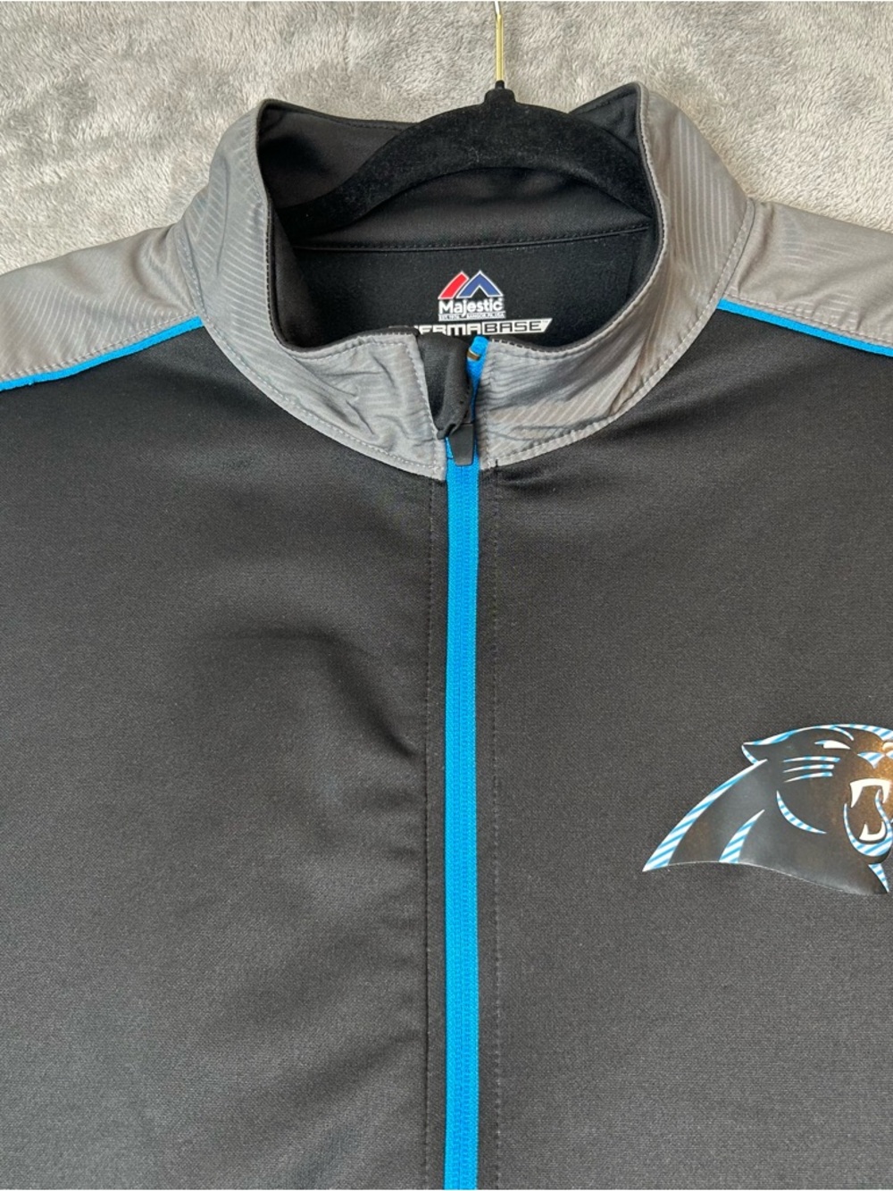 CAROLINA PANTHERS Sweater NFL Full Zip Track Jacket BLACK BLUE  & GRAY  Size XL - Picture 2 of 16